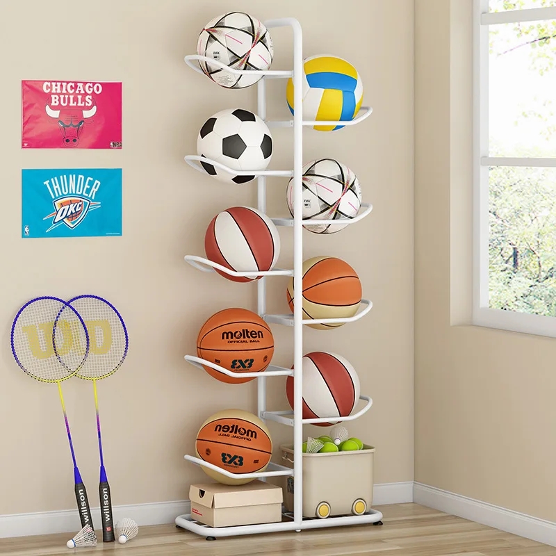 Table Tennis Hub - ชั้นวางบาสเก็ตบอล ของเล่นเด็กในครัวเรือน ลูกบอล ตะกร้าเก็บพื้นหลายชั้น ตะกร้าเก็บไม้แบดมินตันปิงปอง